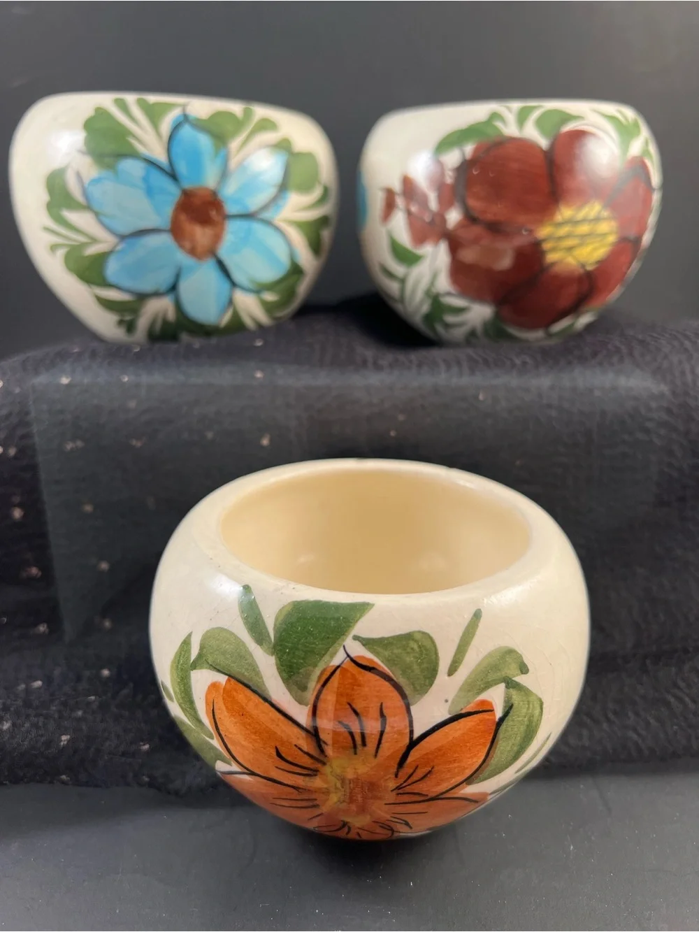 Set Of 3 Handpainted Vintage Pottery Succulent Cactus Flower Pots